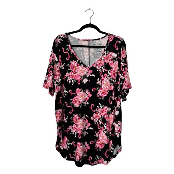 Torrid Super Soft Top Size 1X Black Floral Breast Cancer Ribbon Favorite Tunic - Picture 1 of 12